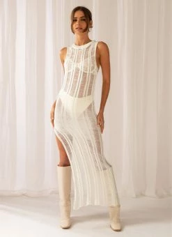 Budget 😀 Peppermayo Exclusive - Perri Ladder Knit Maxi 👗 Dress - Ivory 🌟