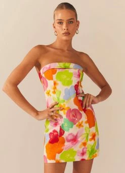 Best Sale π Peppermayo Exclusive - Skyscrapers Linen Mini π Dress - Blurred Blossom π