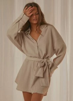 Hot Sale ⌛ Peppermayo Exclusive - Sianne Mini 👚 Shirt 👗 Dress - Taupe 🔔