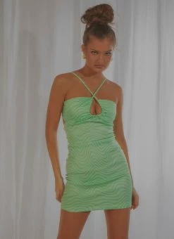 Best Sale 🎁 Peppermayo Exclusive - New Vibrations Mini 👗 Dress - Lime Wave 🔥