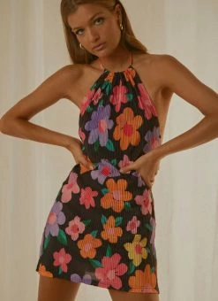 Best Sale ⌛ Peppermayo Exclusive - Love From Europe Halter 👗 Dress - Noir Bloom 🛒