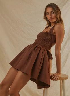 Wholesale 😉 Peppermayo Exclusive - European Towns Linen Mini 👗 Dress - Choc Brown 🎁