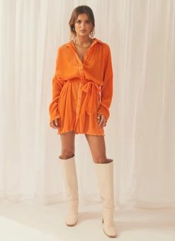 Best deal 🧨 Peppermayo Exclusive - Soho Chic 👕 Shirt Plisse 👗 Dress - Tangerine ⭐