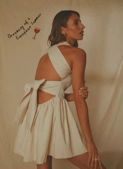 Best Sale 🛒 Peppermayo Exclusive - European Towns Linen Mini 👗 Dress - Oatmeal 🎁