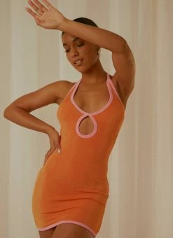 Hot Sale 🎉 Peppermayo Exclusive - Stardust Halter Mini 👗 Dress - Orange ⭐