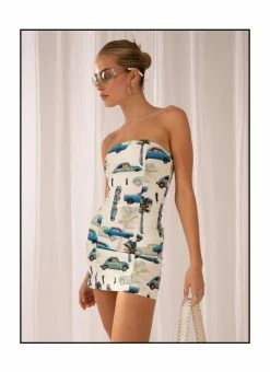 Buy 👍 Peppermayo Exclusive - Skyscrapers Linen Mini 👗 Dress - Paved Paradise 💯