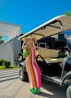 Cheapest 😉 Peppermayo Exclusive - Haven Crochet Maxi 👗 Dress - Sunset Stripe 💯