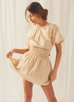Discount ⌛ Peppermayo Exclusive - Lani Linen Mini 👗 Dress - Oatmeal 🧨