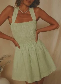 New 🧨 Peppermayo Exclusive - European Towns Linen Mini 👗 Dress - Sage 🛒